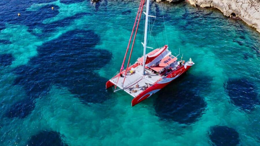 Marseille : Calanques Catamaran Cruise with Lunch & Wine - Riou Island: the first big swim with guided time and photo stops